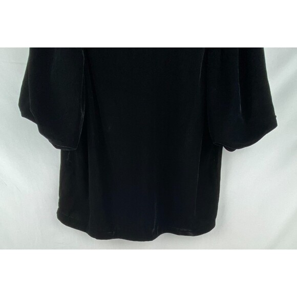 Gap Blouse Womens Medium Black Velvet Puff Sleeve Top Keyhole Ribbon Tie Holiday - Picture 3 of 12